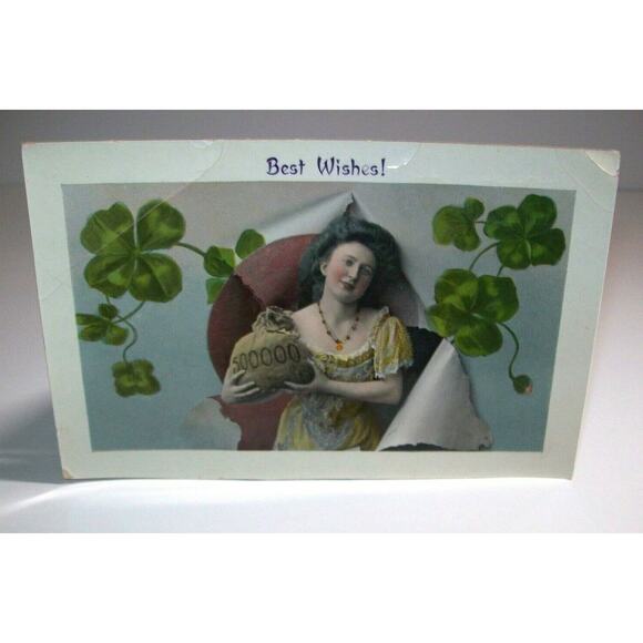 Saint Patrick's Day Postcard Women With Money Bag Original Unusual Gel Photo - Picture 4 of 5